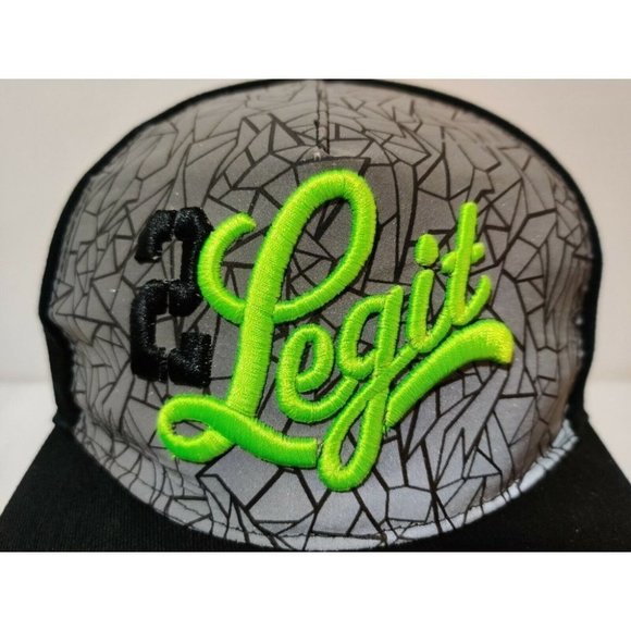 2 LEGIT Black Gray Green Snapback Cap Hat Brothers - Picture 8 of 12